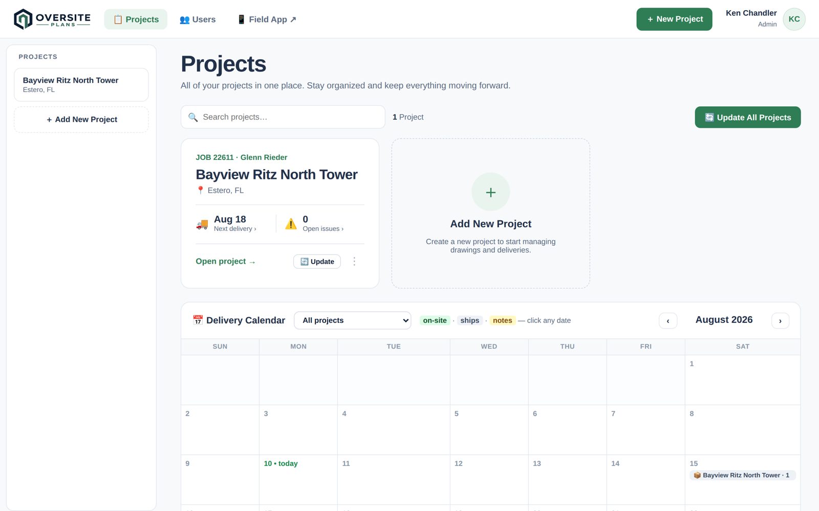 Oversite Plans PM dashboard